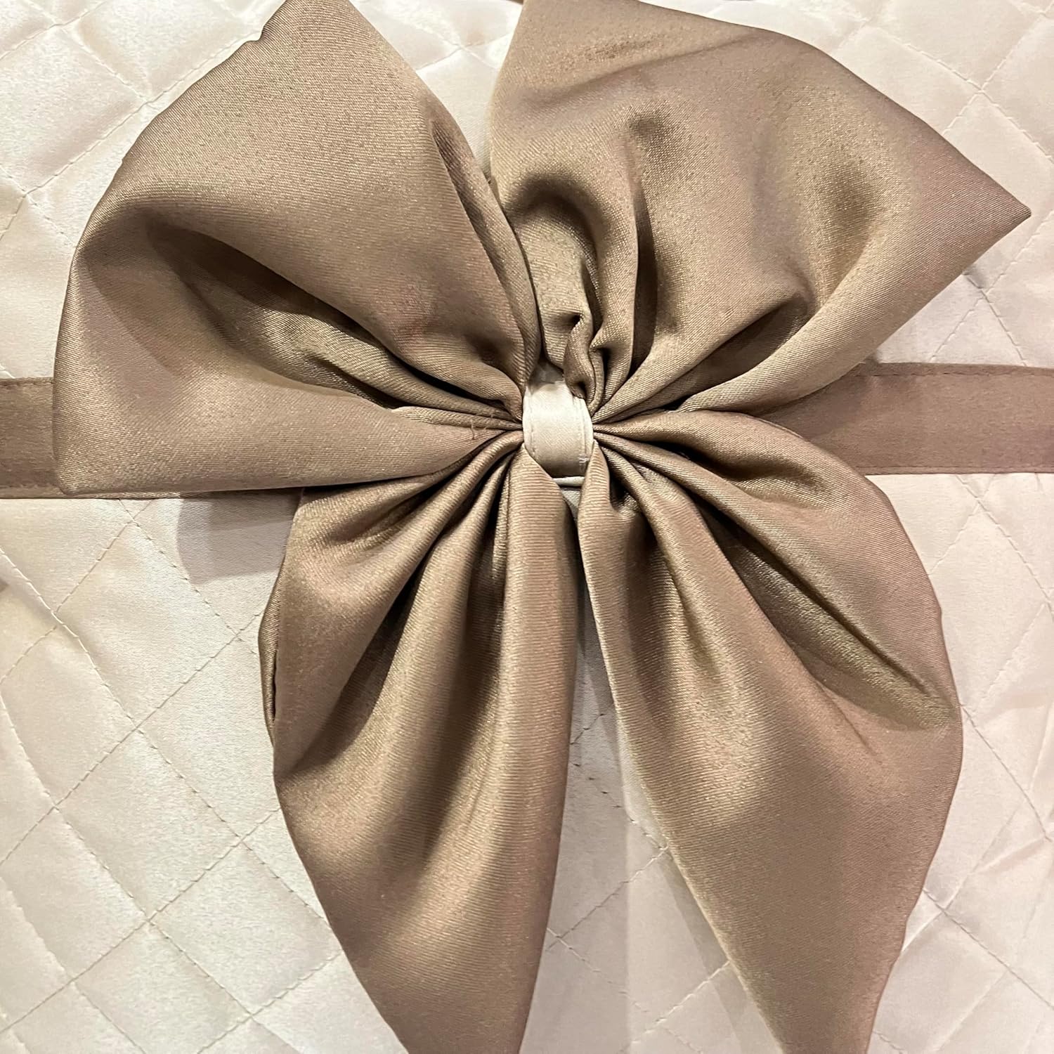 Satin Bow Cushion Covers with Quilted Diamond Pattern, 16 x 16 Inch, Set of 5
