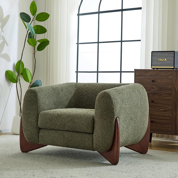 Ouch Cart Modern Bouclé Tuxedo Accent Chair with Wooden Frame & Cushioned Seat