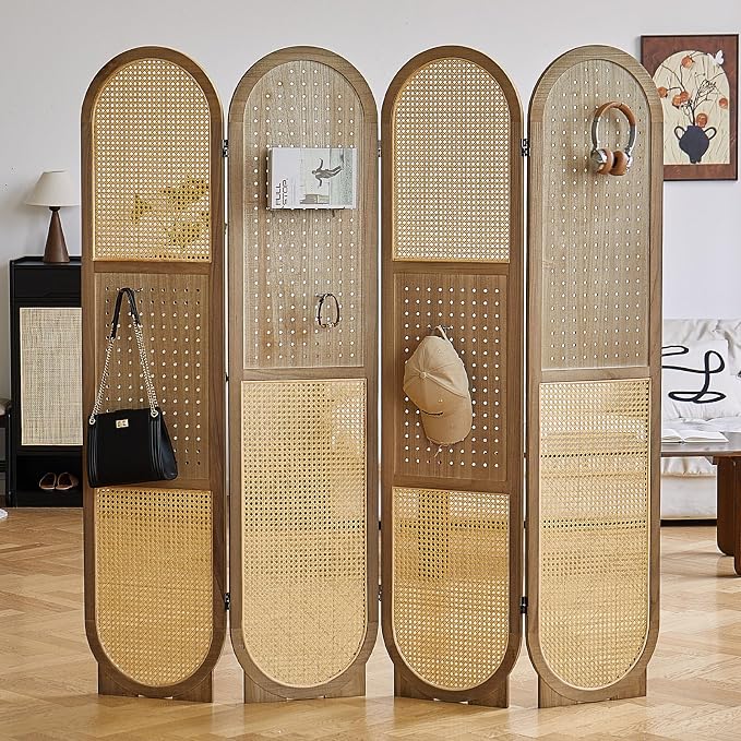 Foldable Wooden Privacy Partition with Storage & Display Design