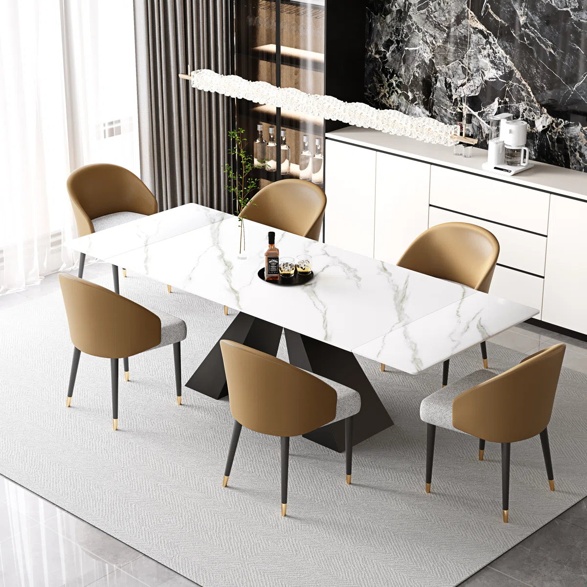 94.5” Extendable Dining Table Set With Rectangular Sintered Stone Top And 6 Faux Leather Chairs- OUCH CART | DINING SET