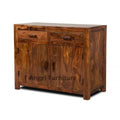 Solid Sheesham Wood Two Drawer Storage Cabinet Teak Finish