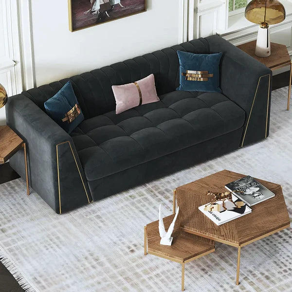 Modular Velvet Sofa Deep Gray Tufted Upholstery Modern Couch
