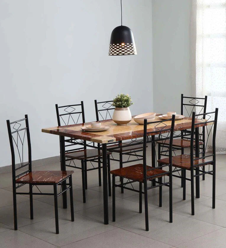 Metal 6 Seater Dining Set in Marble Finish