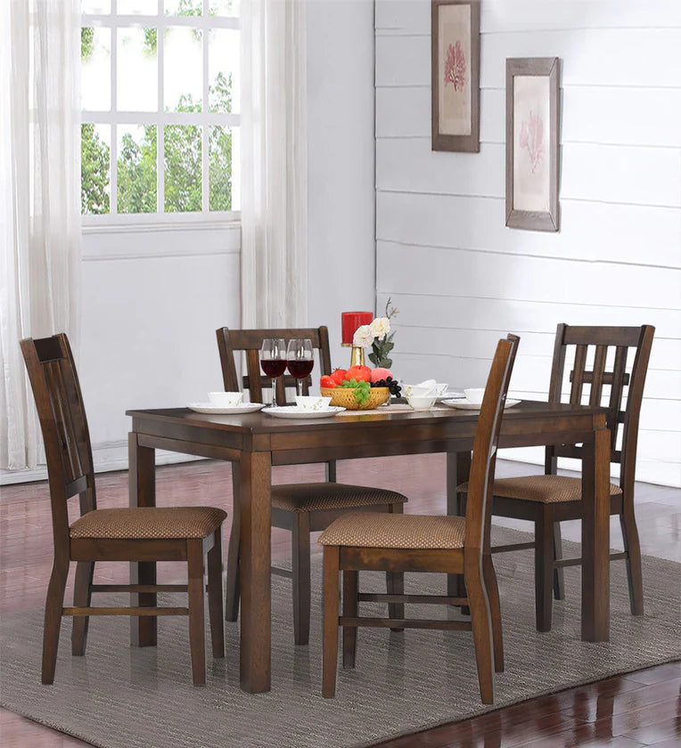 Solid Wood 4 Seater Dining Set in Brown Colour