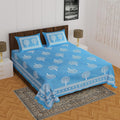 Pure Cotton Jaipuri Double Queen Bedsheet with 2 Pillow Covers | 90 x 100 Inches | 144 TC | Dark Blue Botanical Print | Soft & Breathable Flat Bedsheet