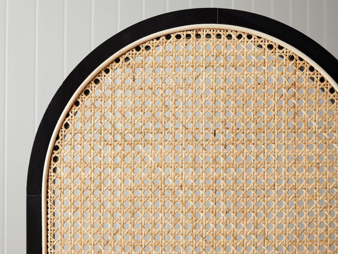 Ouch Cart 3 Panel Rattan Room Divider | Arched Folding Privacy Screen with Black Frame