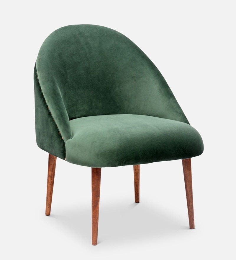 Stalley Mango Wood Arm Chair In Velvet Green colour