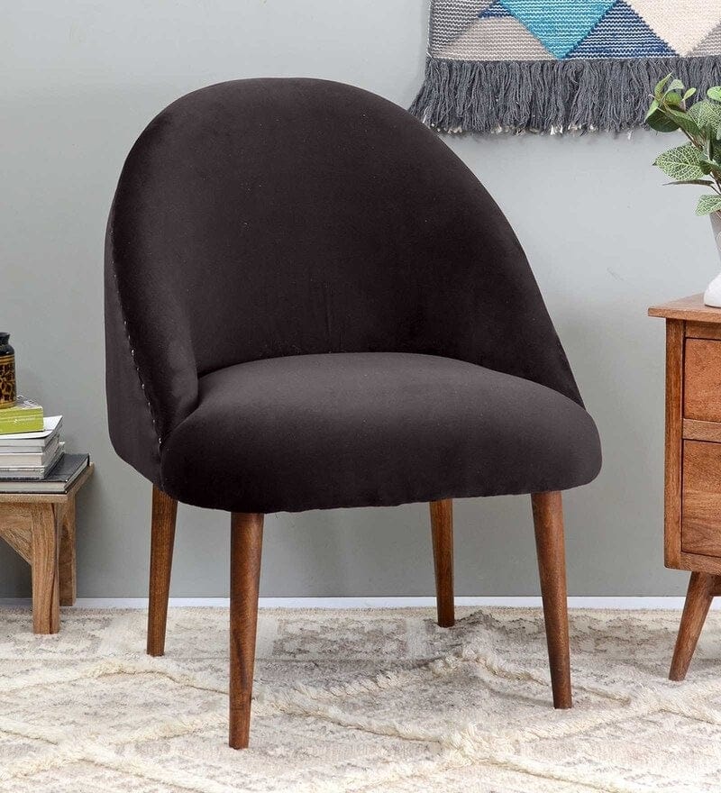 Sily Mango Wood Arm Chair In Velvet Black colour
