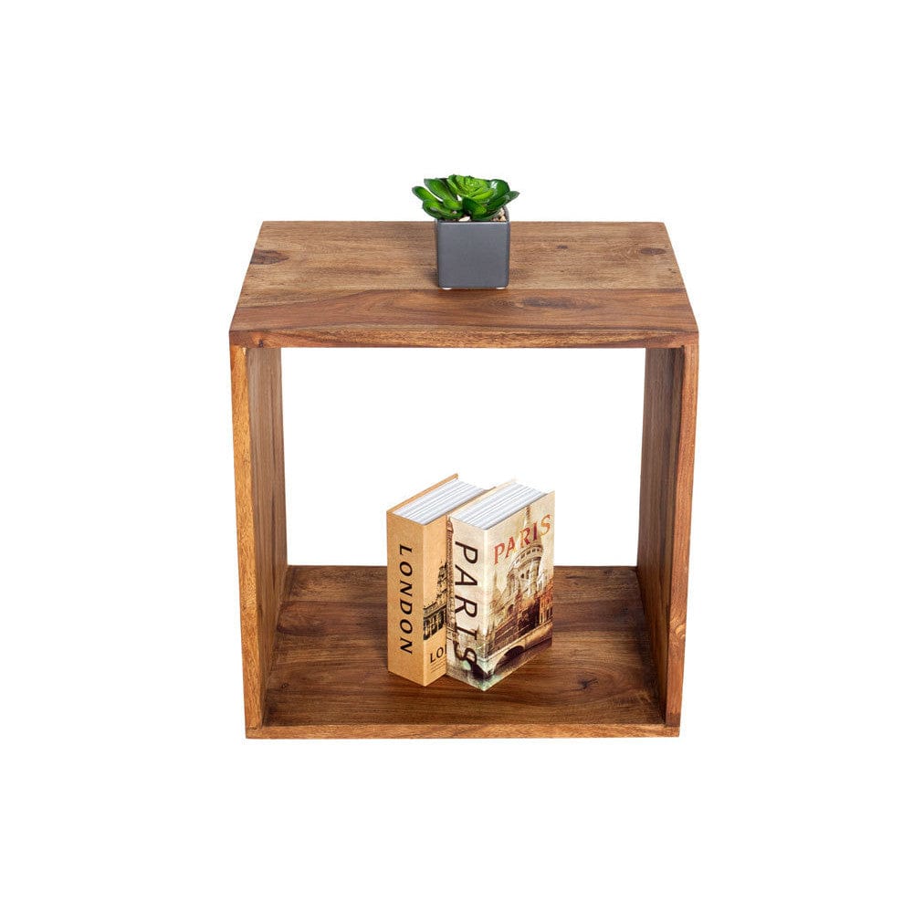 Solid Sheesham Wood Cubic End Table (Honey)