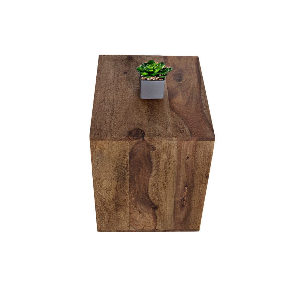 Solid Sheesham Wood Cubic End Table (Walnut)