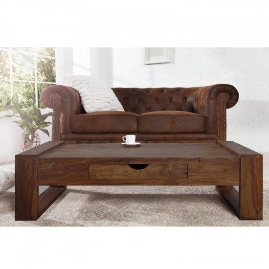 Riverton Solid Sheesham Wood Coffee table with drawer in Walnut Finish