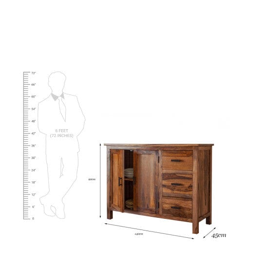 Brisbane Sheesham Wood Storage Cabinet with Three Drawer (Honey Finish)