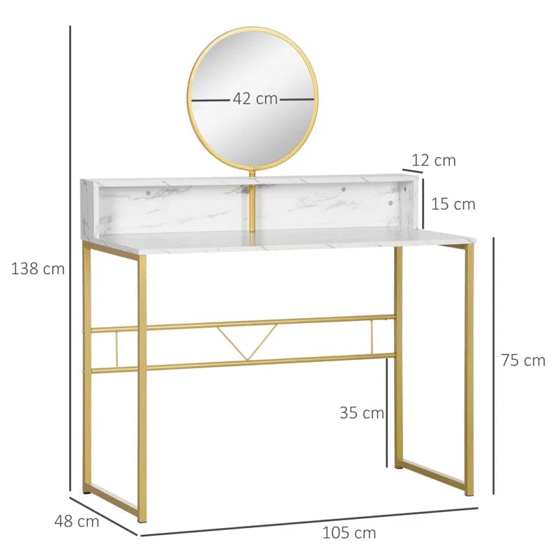ODK Vanity Desk with Drawers, Makeup Dressing Table with Storage, Home Office Desks for Bedroom, Modern Writing Desk for Spaces, White and Gold Leg (White)