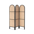 Ouch Cart 3 Panel Rattan Room Divider | Arched Folding Privacy Screen with Black Frame