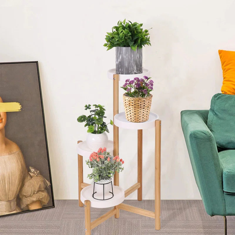4 Tier Bamboo Plant Stand | Tall Corner Indoor Flower Pot Holder | Nordic Display Rack for Home, Garden & Patio