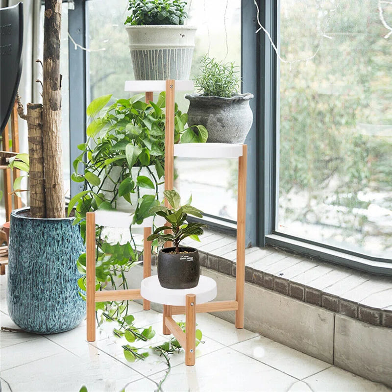4 Tier Bamboo Plant Stand | Tall Corner Indoor Flower Pot Holder | Nordic Display Rack for Home, Garden & Patio