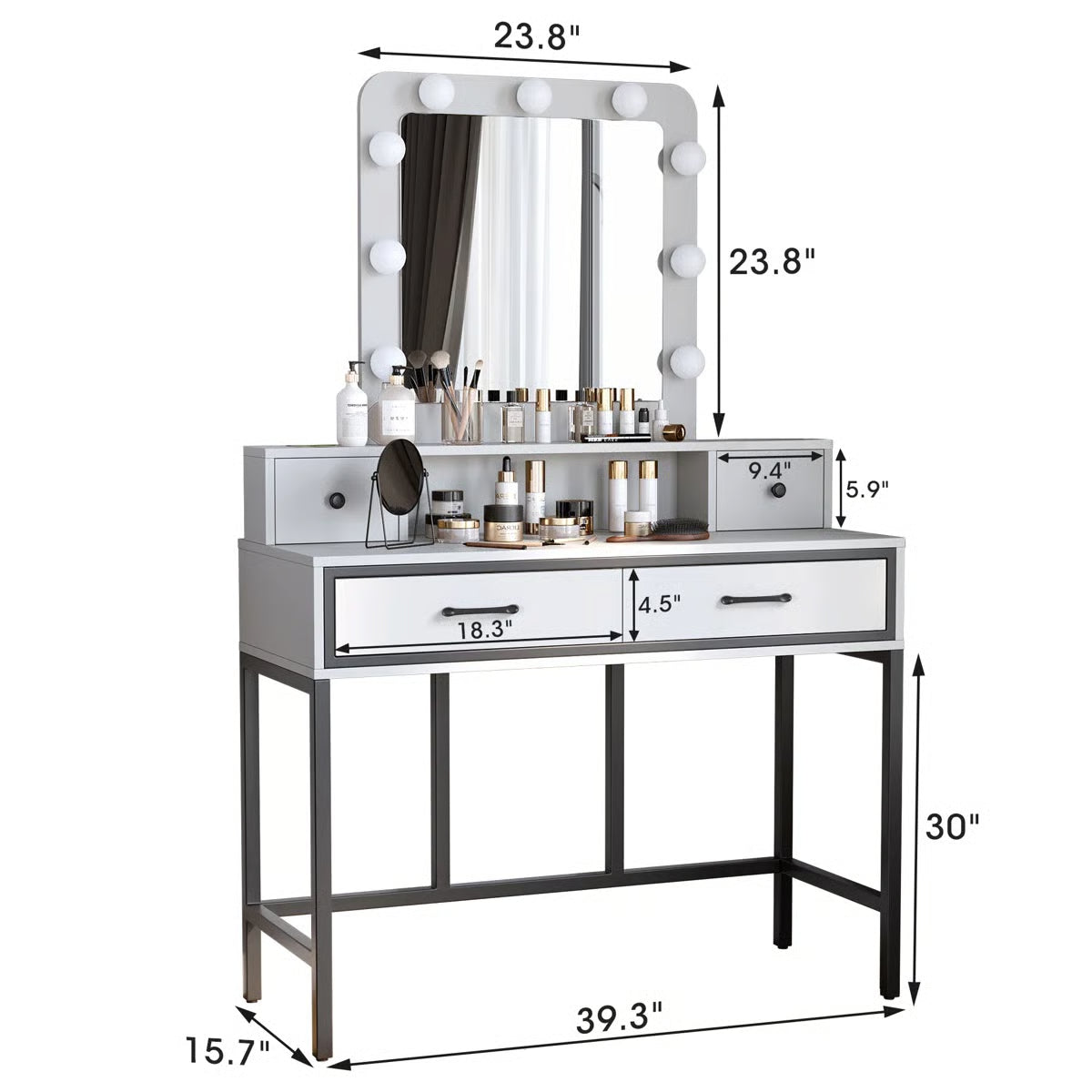Abdulaleem Lighted Makeup Vanity Table with Storage Drawers