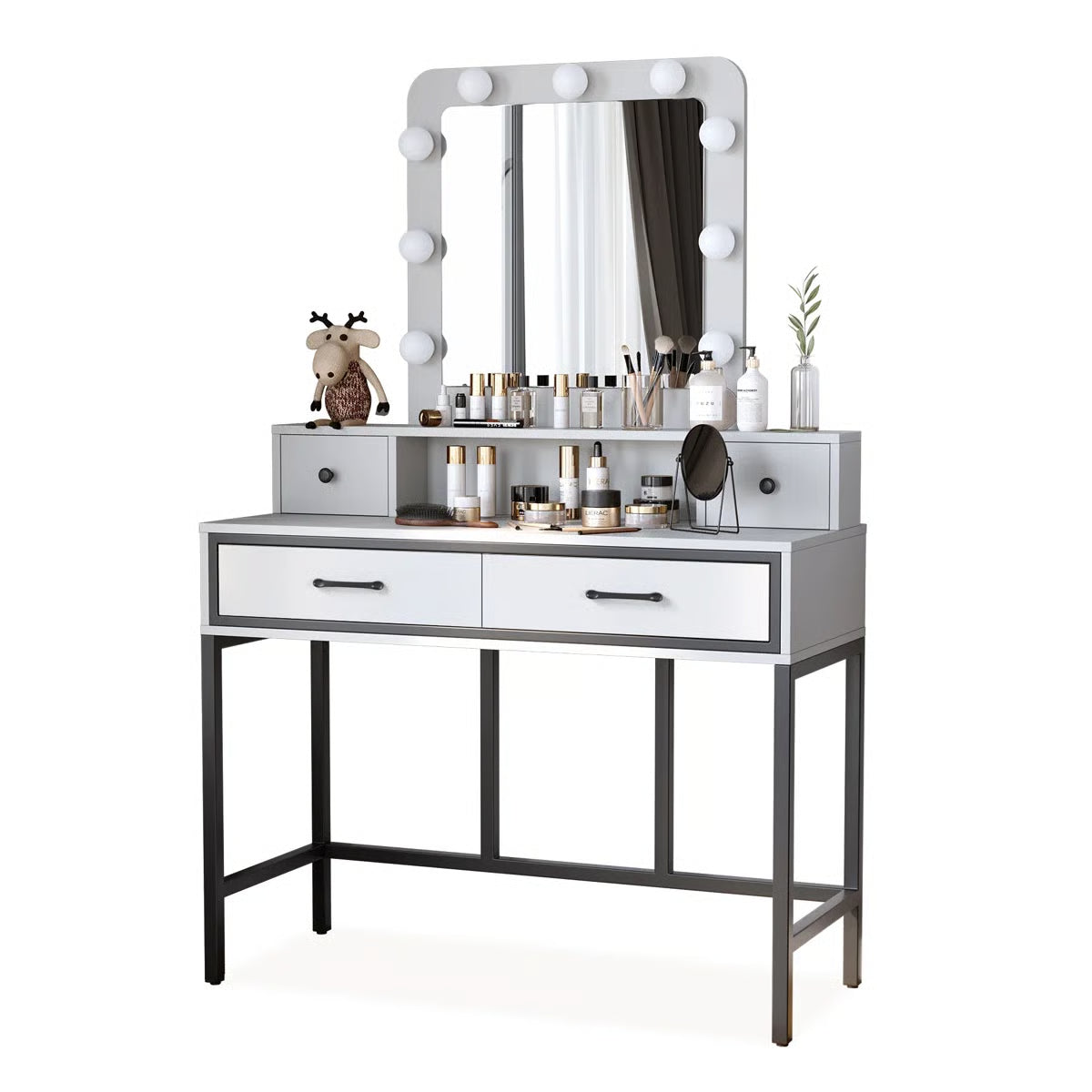 Abdulaleem Lighted Makeup Vanity Table with Storage Drawers-OUCH CART |Dressing table