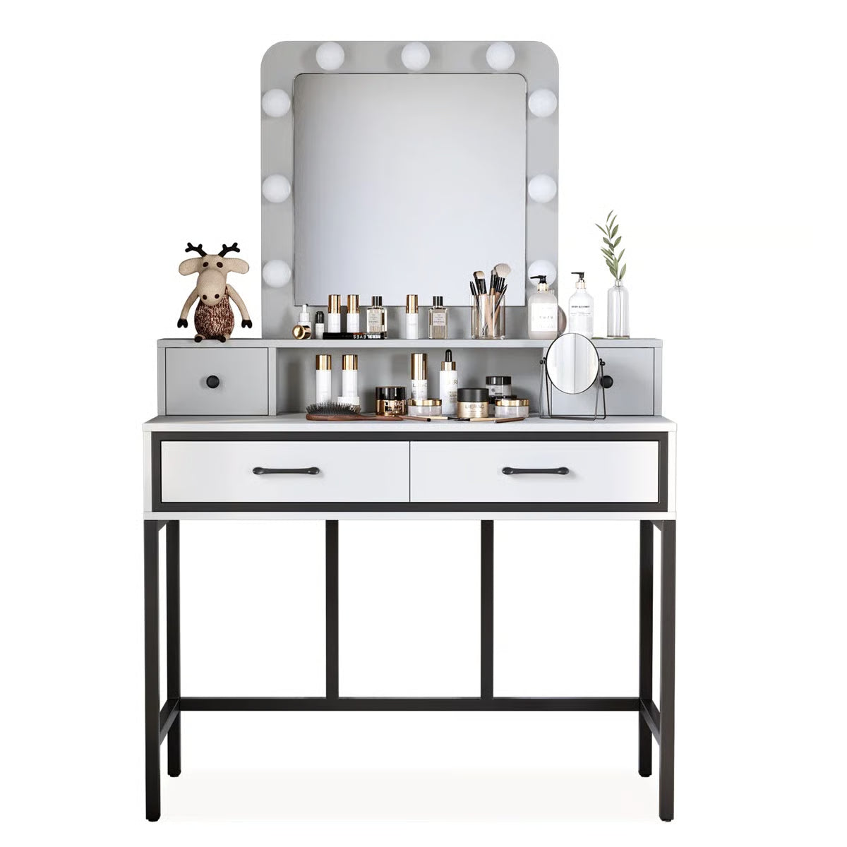 Abdulaleem Lighted Makeup Vanity Table with Storage Drawers