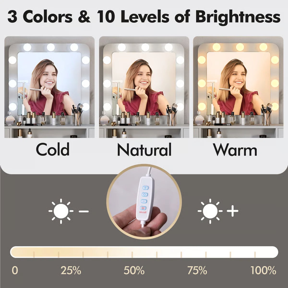 Abdulaleem Lighted Makeup Vanity Table with Storage Drawers