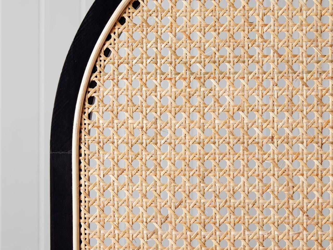 Ouch Cart 3 Panel Rattan Room Divider | Arched Folding Privacy Screen with Black Frame