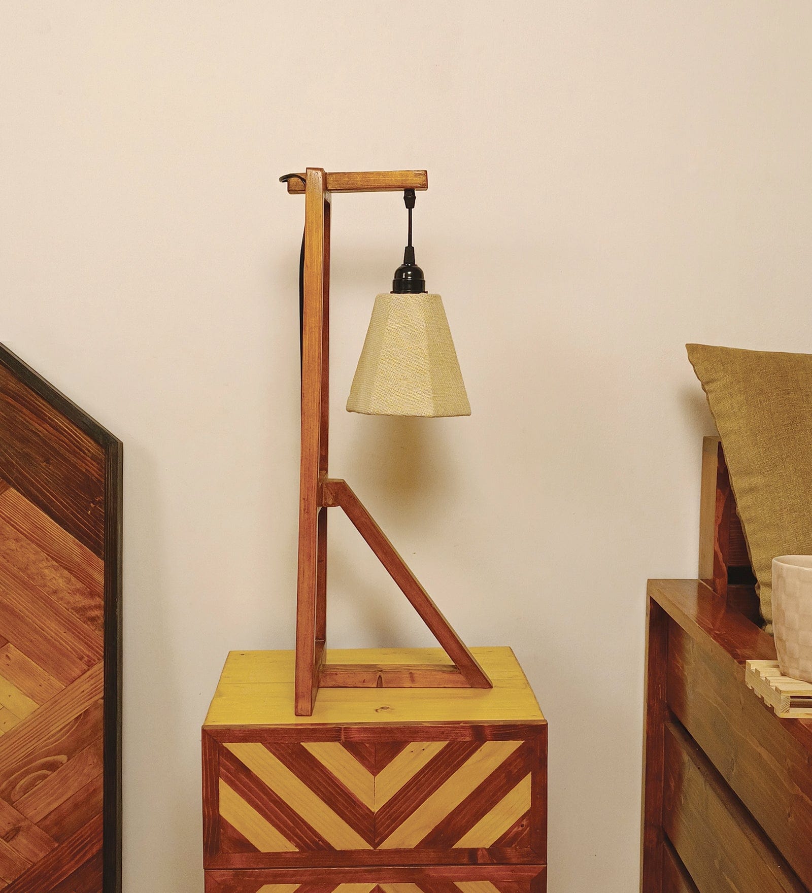 Achille Brown Wooden Table Lamp with White Jute Lampshade (BULB NOT INCLUDED)