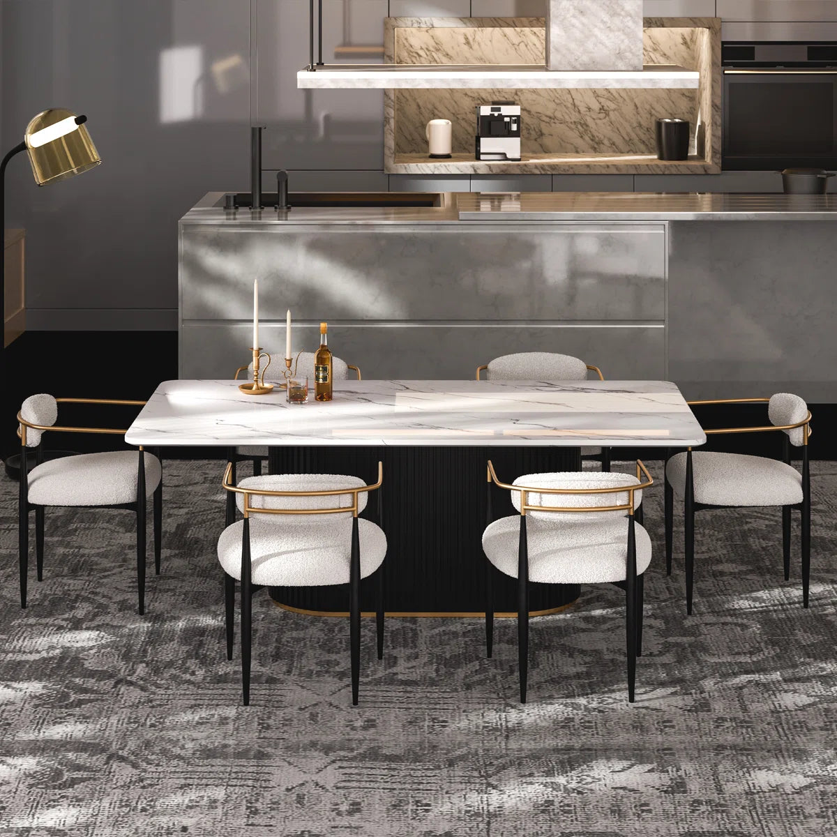 Ackley Amerson Modern Dining Set, Faux Marble Dining Table And Chair Set for 6