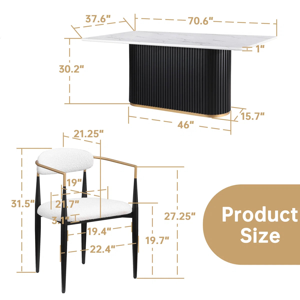 Ackley Amerson Modern Dining Set, Faux Marble Dining Table And Chair Set for 6