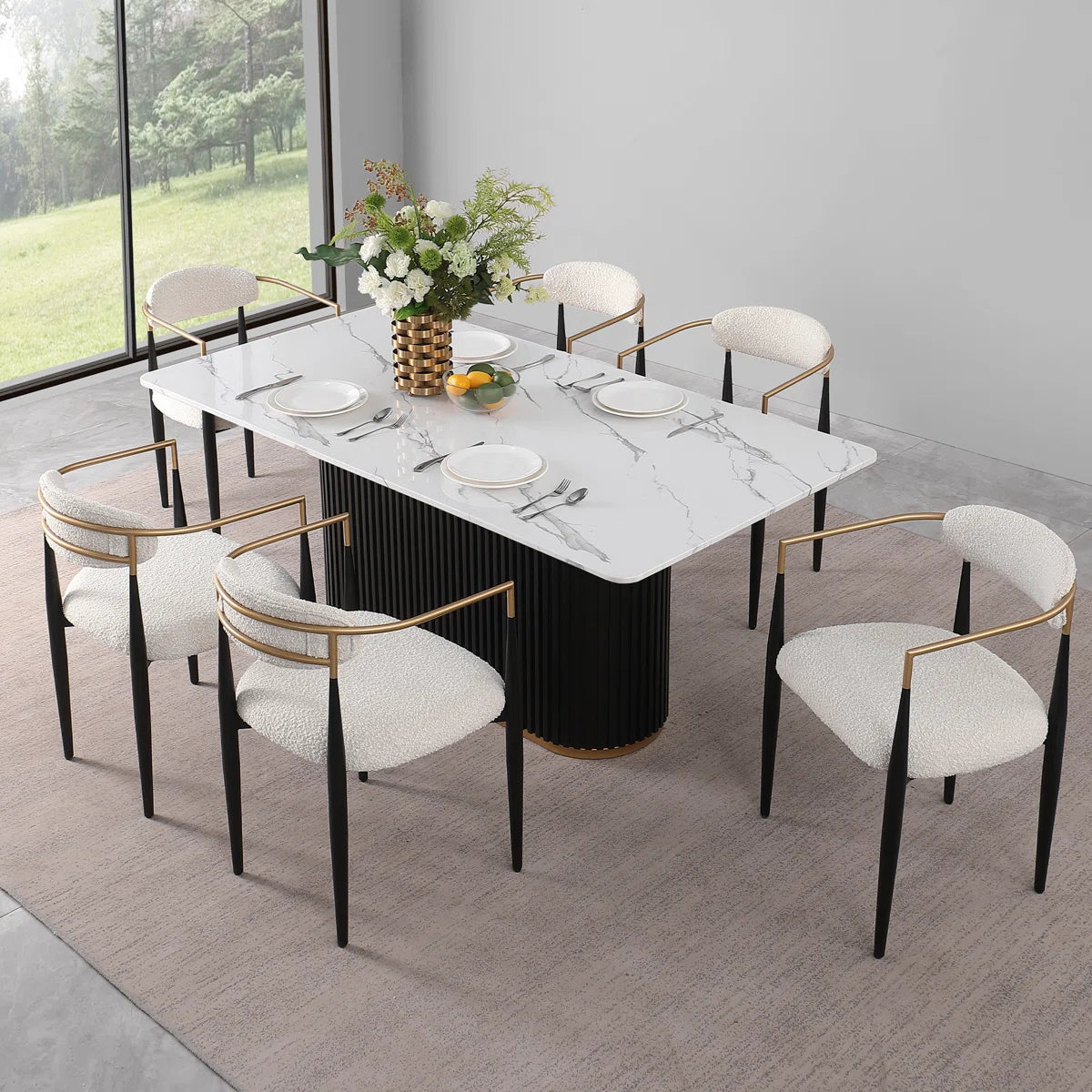 Ackley Amerson Modern Dining Set, Faux Marble Dining Table And Chair Set for 6-OUCH CART | Dining set