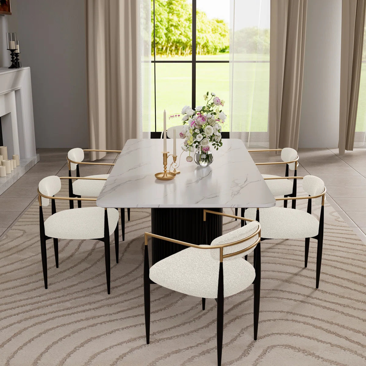 Ackley Amerson Modern Dining Set, Faux Marble Dining Table And Chair Set for 6