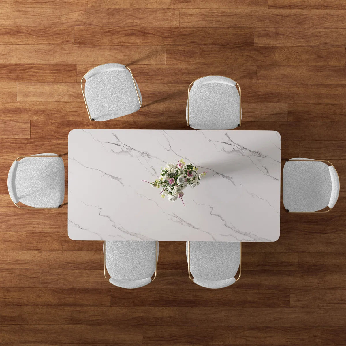 Ackley Amerson Modern Dining Set, Faux Marble Dining Table And Chair Set for 6