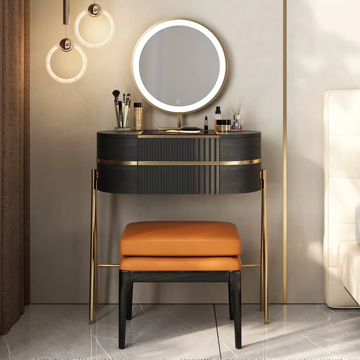 Adaisia Glass Top Makeup Vanity Set with Comfortable Stool High Quality and Easy Assembly- OUCH CART |Dressing table 