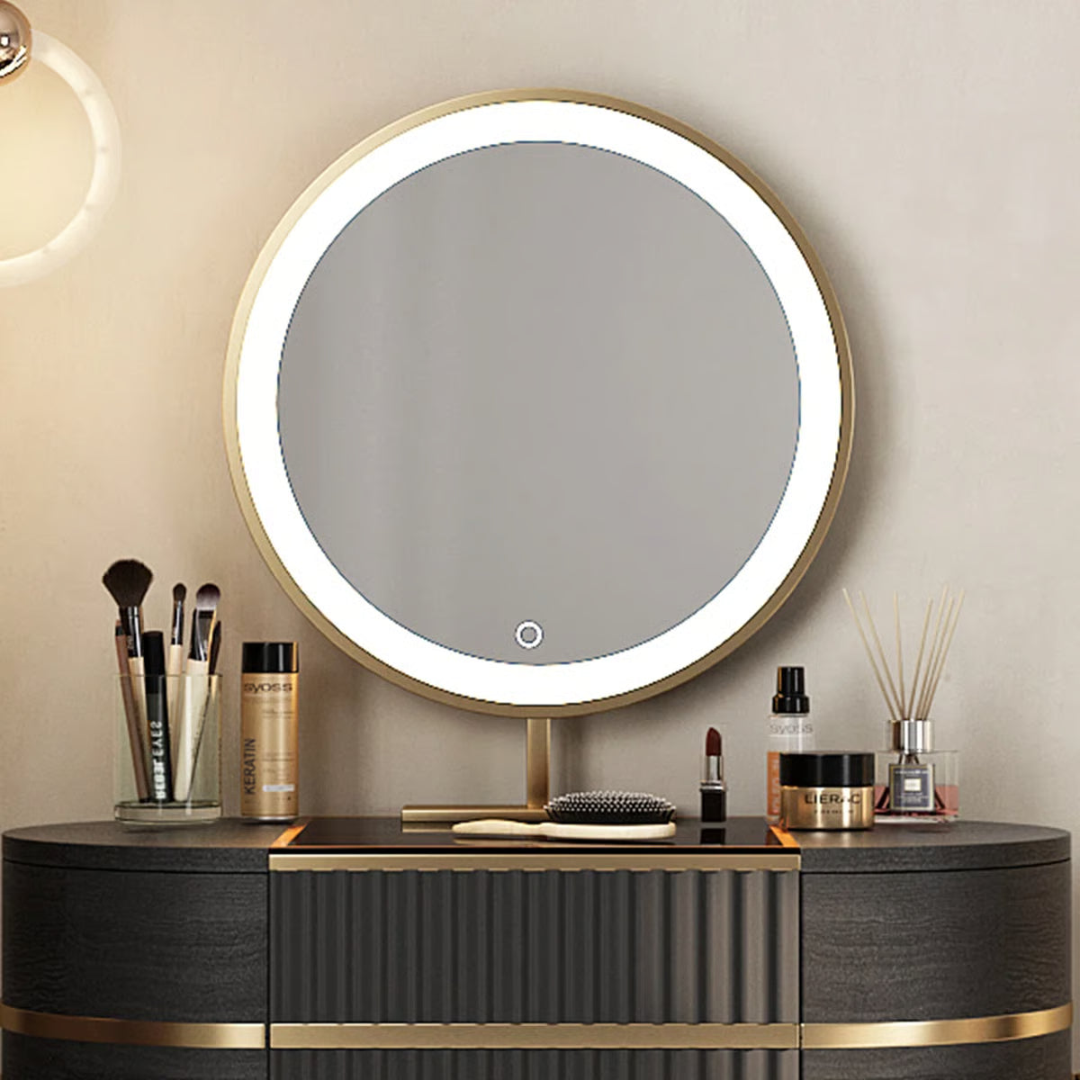 Adaisia Glass Top Makeup Vanity Set with Comfortable Stool High Quality and Easy Assembly