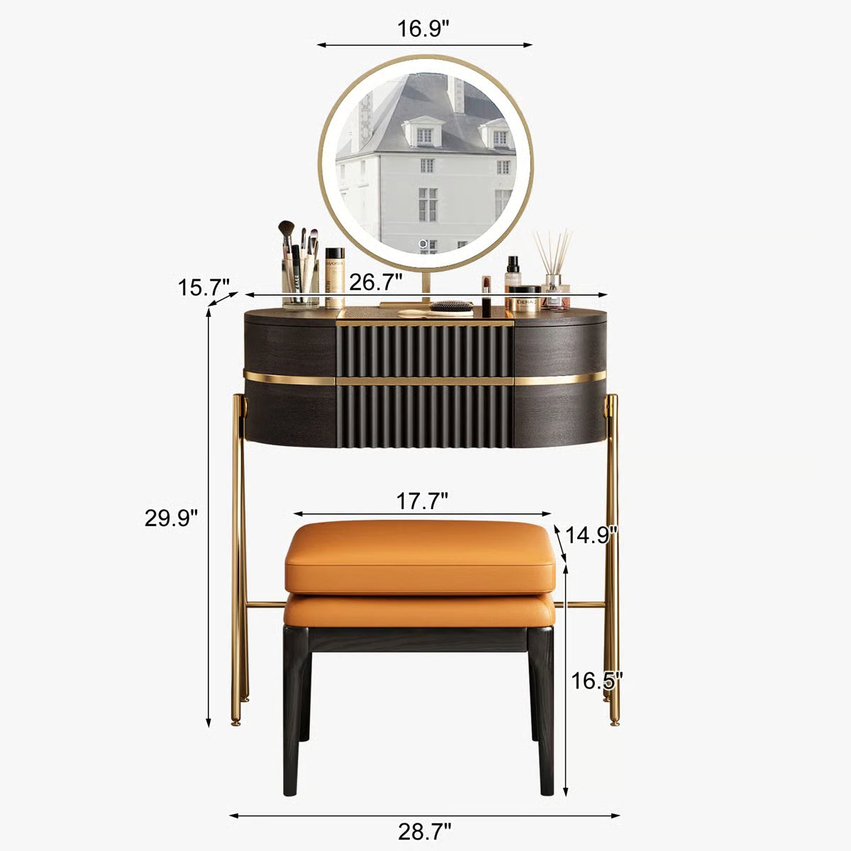 Adaisia Glass Top Makeup Vanity Set with Comfortable Stool High Quality and Easy Assembly