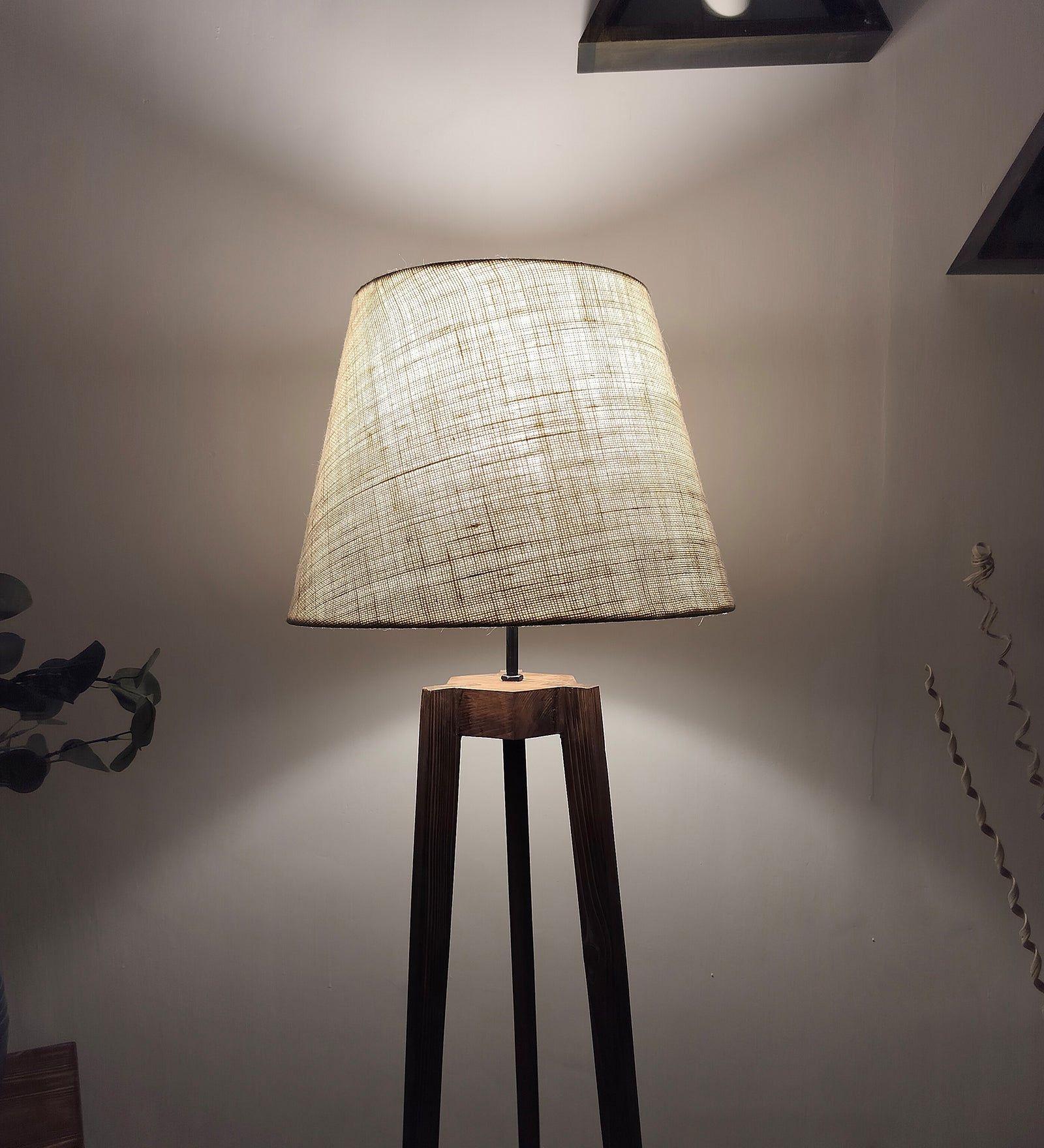 Adrienne Wooden Floor Lamp with Brown Base and Premium Beige Fabric Lampshade (BULB NOT INCLUDED)