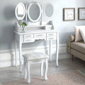 GAOMON Vanity Desk with Mirror, Wood Makeup Dressing Table with Oval Mirror & Stool, Modern Bedroom Dressing Table with 7 Large Drawers for Kids Women Girls,White