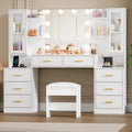 Adriel Large 59.1" Vanity Desk with Lighted Mirror, Storage Drawers, Cabinets, and Charging Station