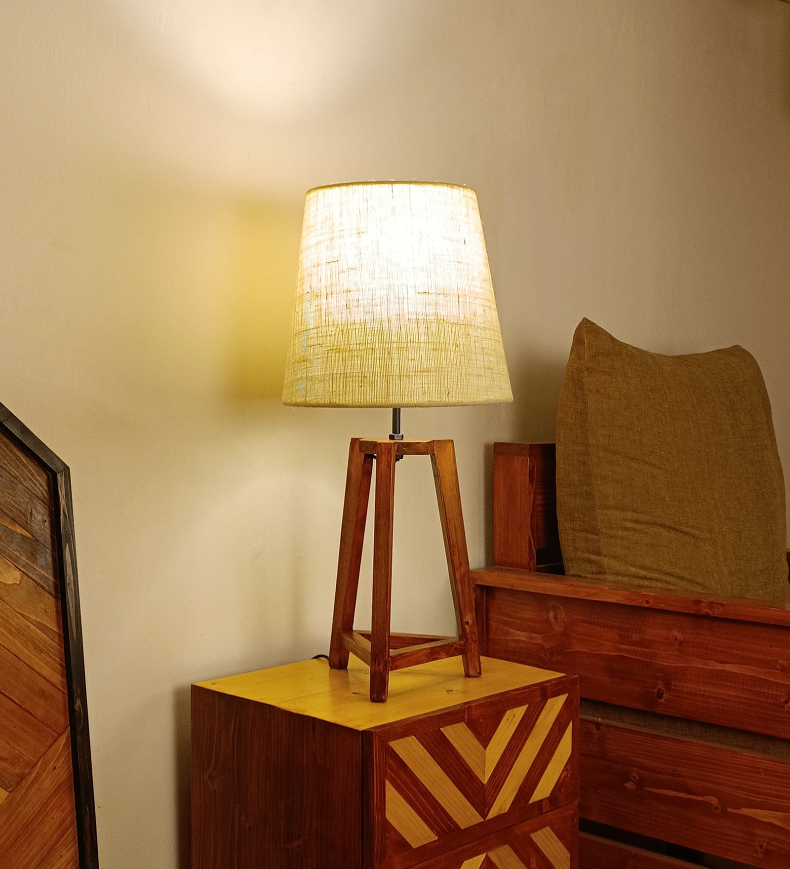 Adrienne Brown Wooden Table Lamp with White Jute Lampshade (BULB NOT INCLUDED)