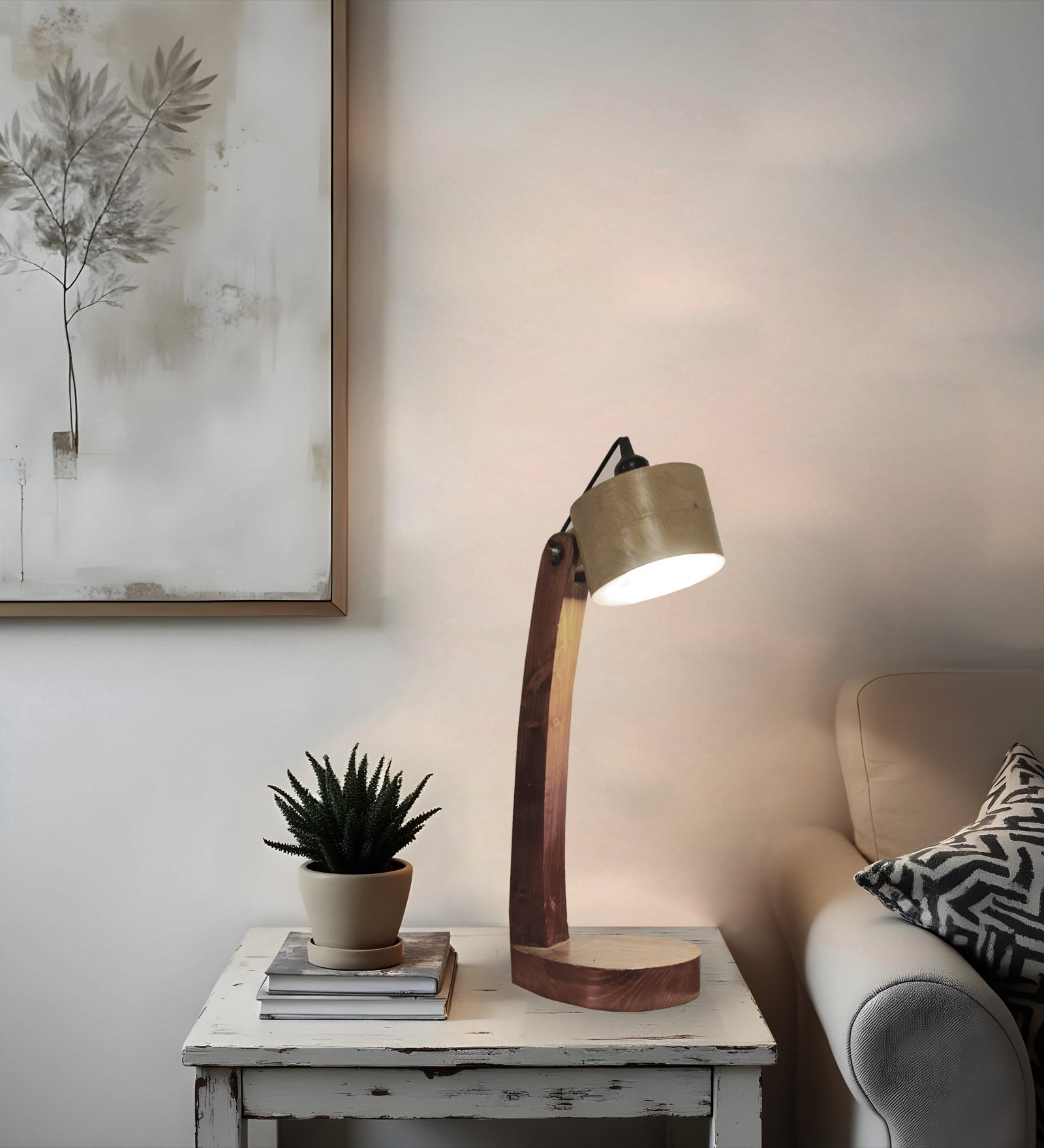 Alice Brown Wooden Table Lamp with Wooden Lampshade (BULB NOT INCLUDED)