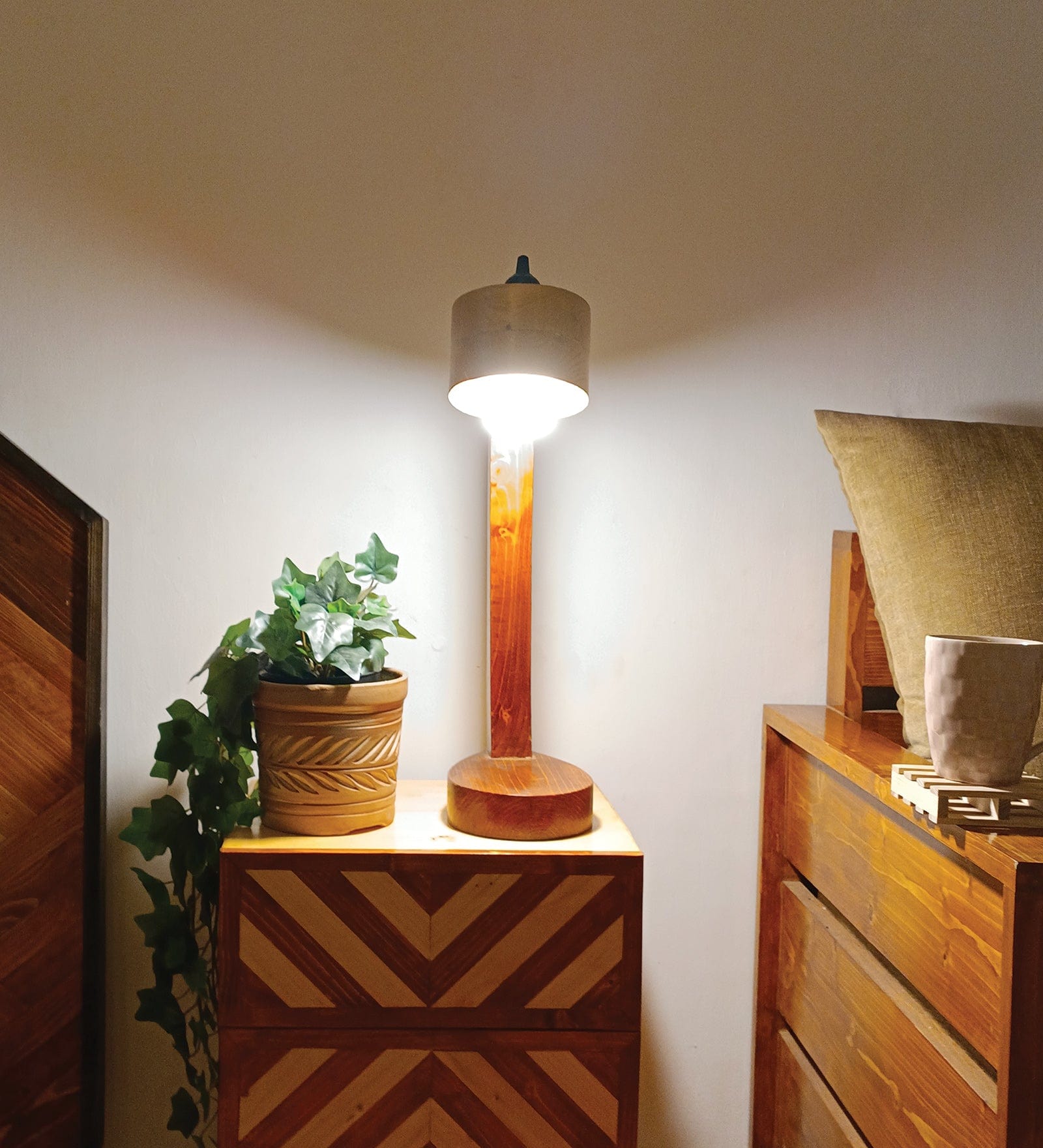 Alice Brown Wooden Table Lamp with Wooden Lampshade (BULB NOT INCLUDED)