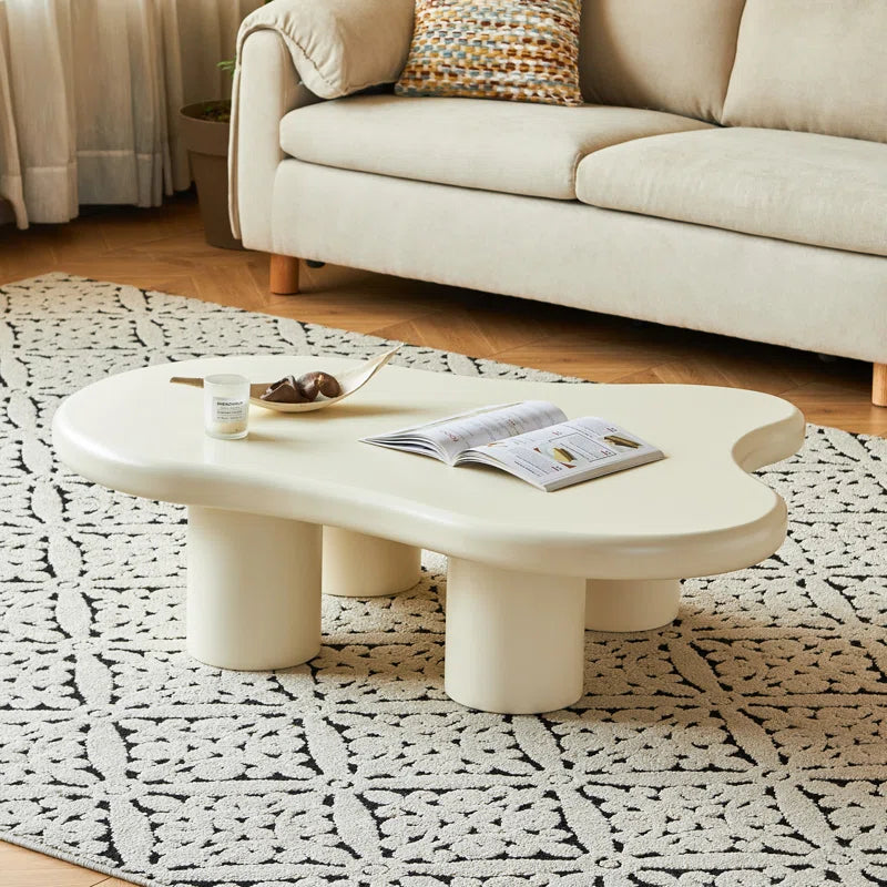Cream Cloud Coffee Table | Modern Irregular Curved Center Table with Smooth Finish for Living Room