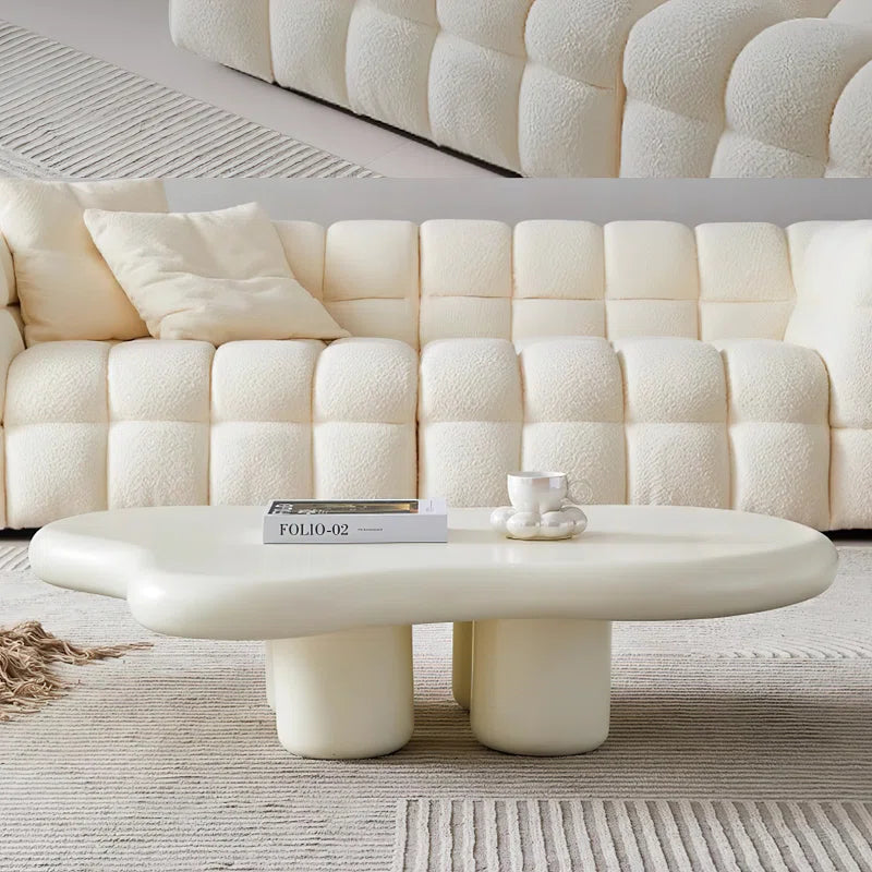 Cream Cloud Coffee Table | Modern Irregular Curved Center Table with Smooth Finish for Living Room