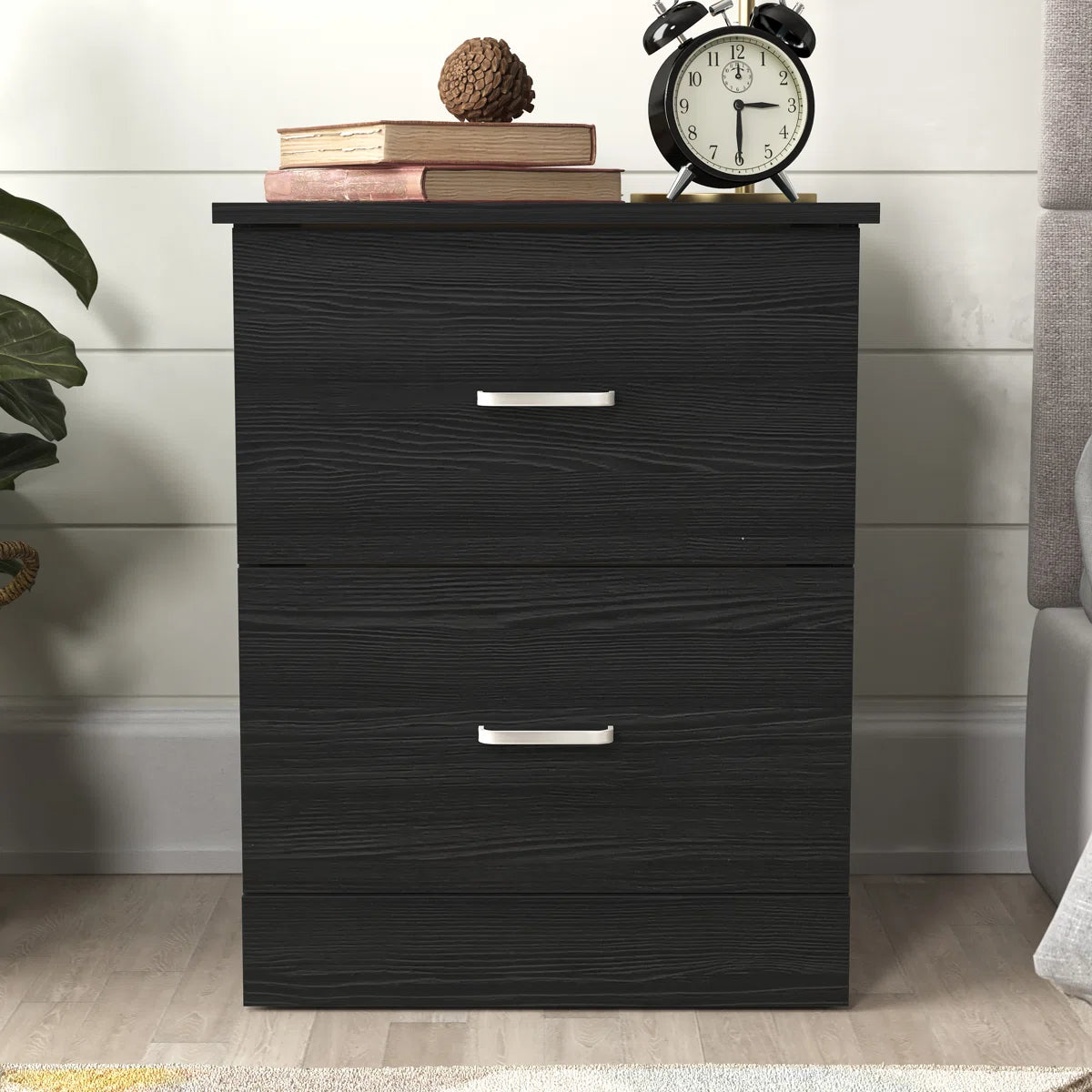 Contemporary 23.6" 2-Drawer Nightstand with Metal Handles