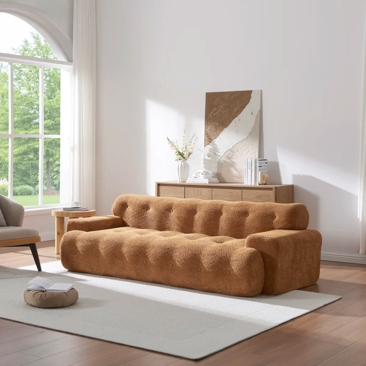 Modern Cloud 3-Seater Sofa | Deep Seat Upholstered Couch with Button Tufting | Plush Minimalist Living Room Sofa