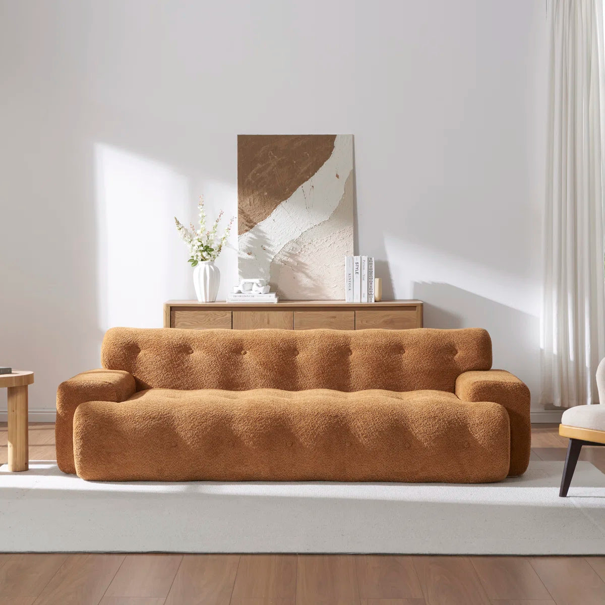 Modern Cloud 3-Seater Sofa | Deep Seat Upholstered Couch with Button Tufting | Plush Minimalist Living Room Sofa