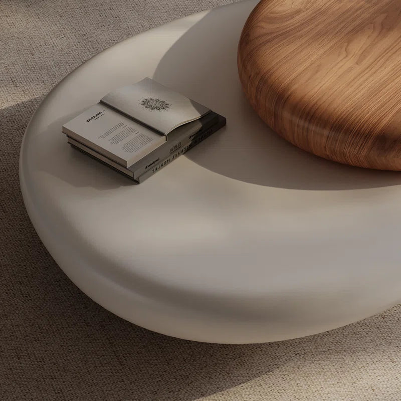 Rotating Dual-Tier Coffee Table – Modern Pebble-Inspired Wooden Top Center Table for Living Room