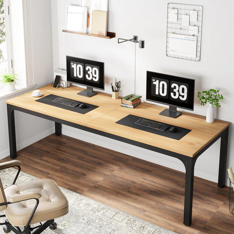 Extra Large Industrial Computer Desk for 2 People | Heavy-Duty Double Workstation with Sturdy Metal Frame