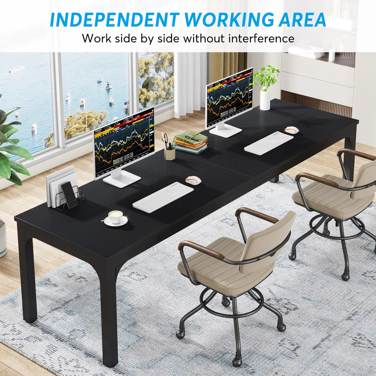 Extra Large Industrial Computer Desk for 2 People | Heavy-Duty Double Workstation with Sturdy Metal Frame