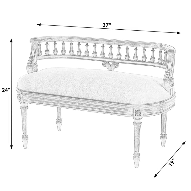 Classic Upholstered Wooden Bench – Antique Style Accent Bench with Carved Back for Living Room or Entryway