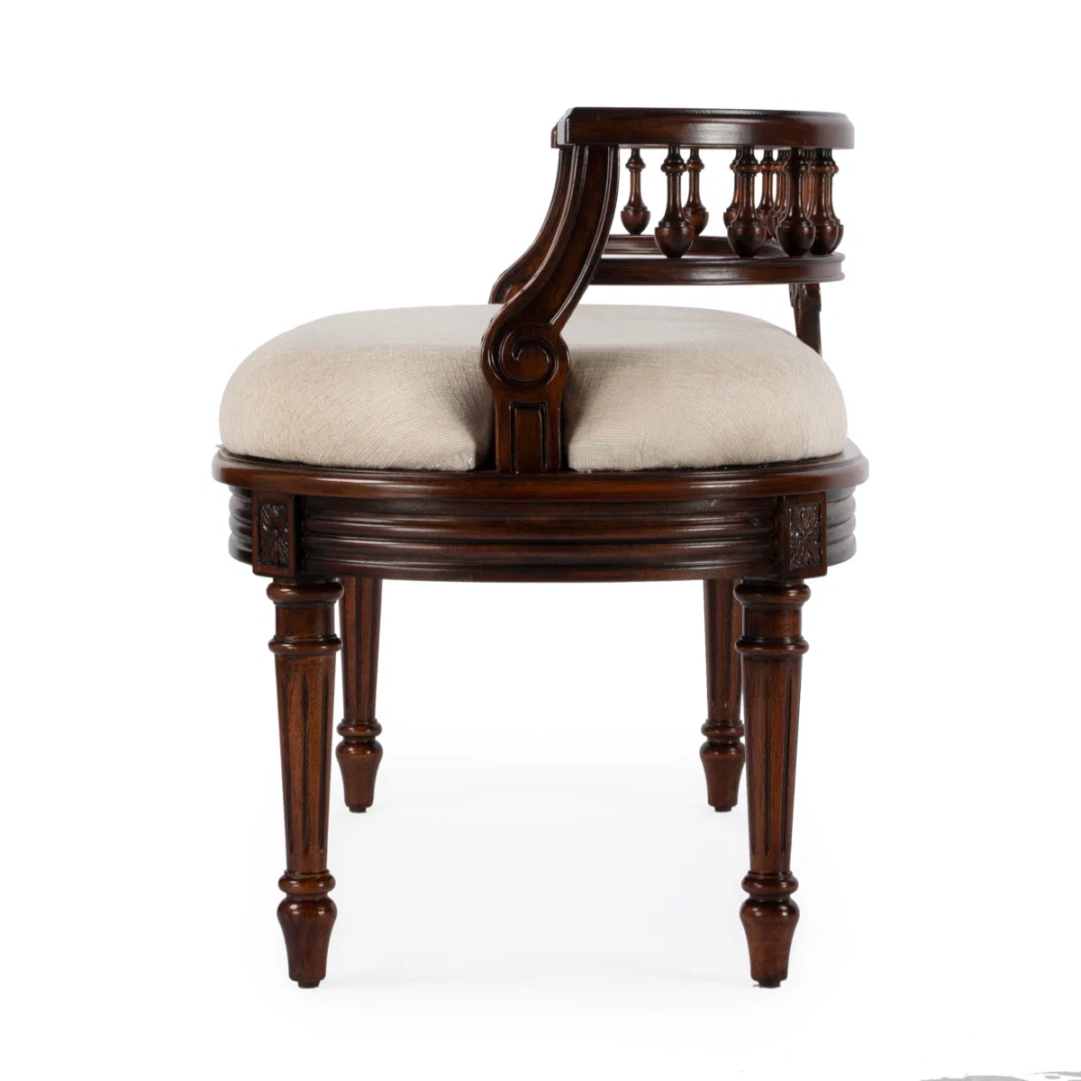 Classic Upholstered Wooden Bench – Antique Style Accent Bench with Carved Back for Living Room or Entryway